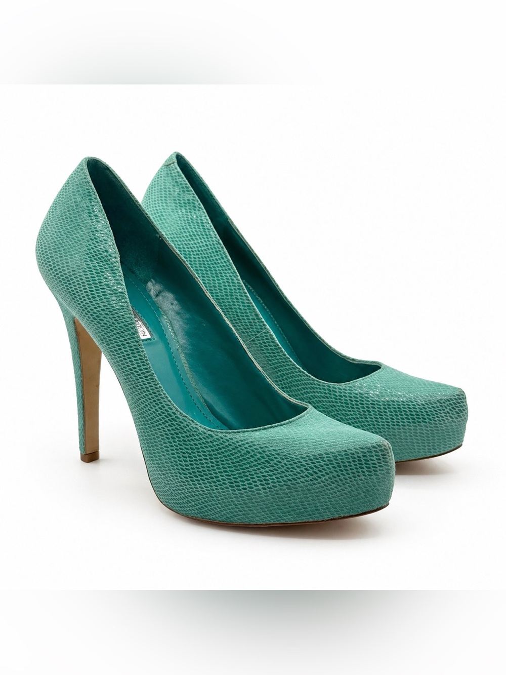 BCBGeneration Parade Platform Heels Teal Textured Pumps Stiletto High Heel Shoes - Picture 2 of 15